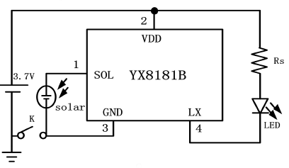 3.2V/3.7V锂电池LED草坪灯芯片方案应用电路