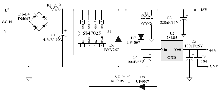 SM7025电磁炉电源应用方案原理图
