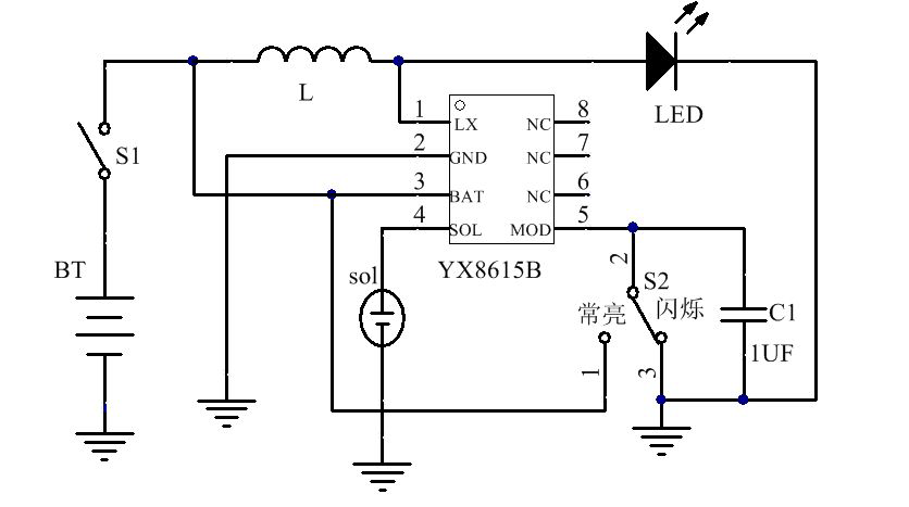 YX8615B 1节1.2V电池典型应用图