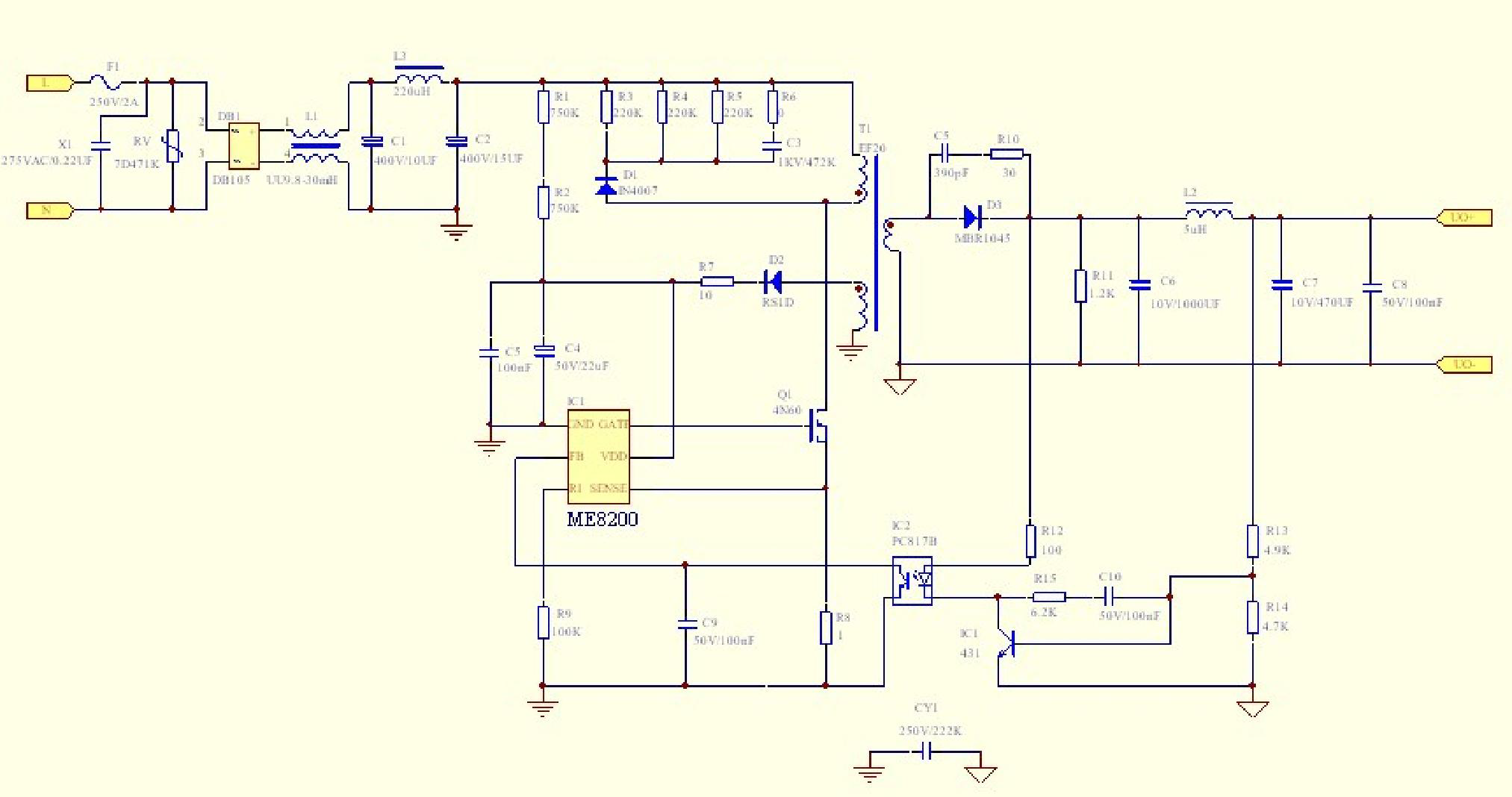 ME8200电源适配器方案应用原理图