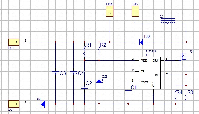 12V-80V爆闪LED车灯应用方案原理图