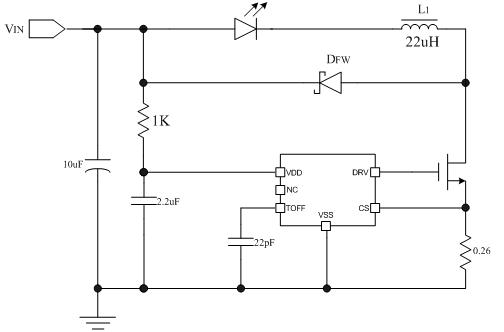 LN2553 LED手电筒典型应用电路图