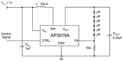 包括专用功能的二极管 AP3019A 驱动器的示意图